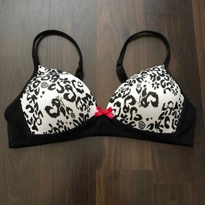 Y2K La SENZA Cotton 36A Patterned Bra Black White Red Bow